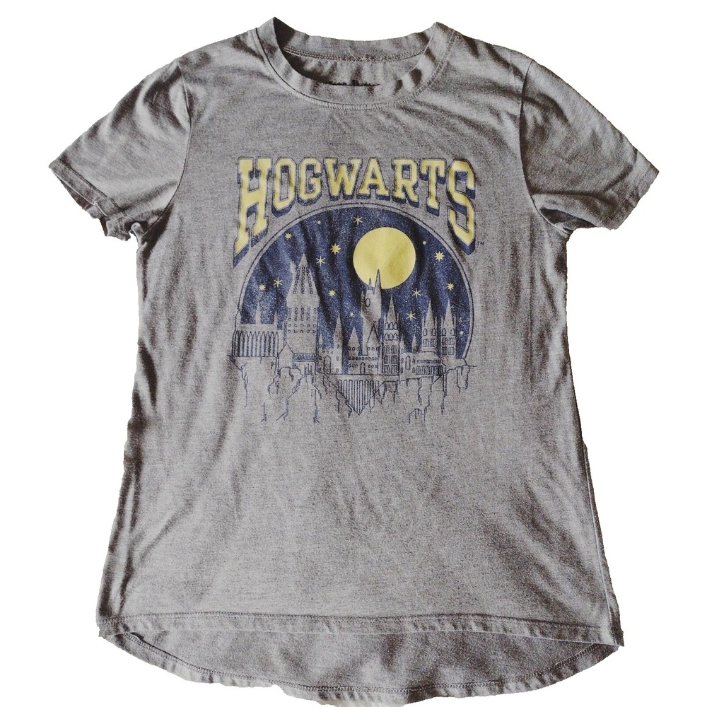 Harry Potter Hogwarts Womens XS Graphic Tee Shirt Gray Short Sleeve Castle‎ Moon